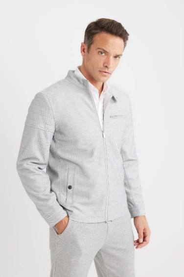 Slim Fit Stand-up Collar Zippered Jacket