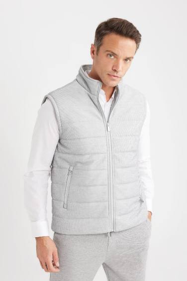Slim Fit Stand Collar Zippered Puffer Vest