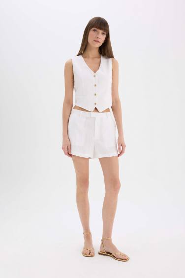 Slim Fit V-Neck Linen Blended Vest