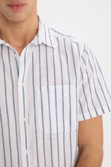 قميص قطن بولو مخطط نص كم صيفي قصة عادية