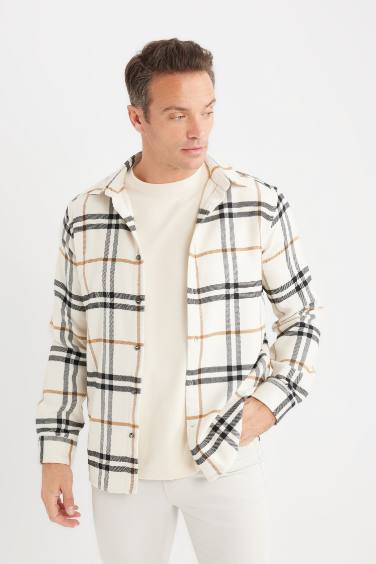 Regular Fit Polo Collar Checked Cotton Long Sleeve Shirt