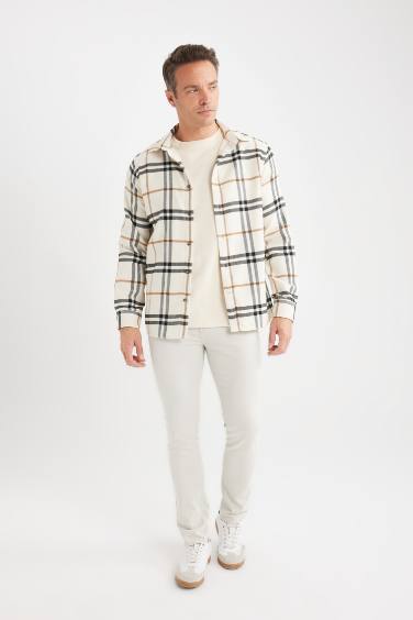 Regular Fit Polo Collar Checked Cotton Long Sleeve Shirt