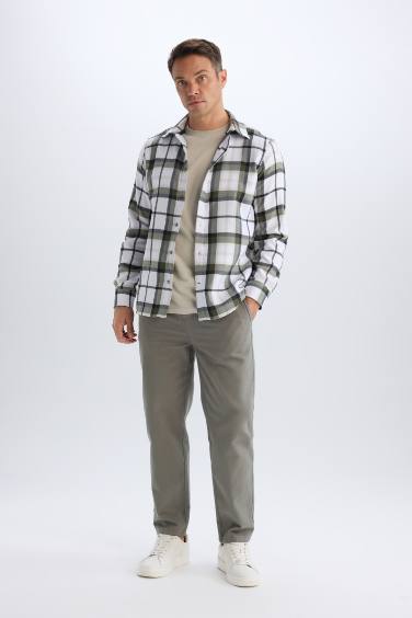 Regular Fit Polo Collar Checked Cotton Long Sleeve Shirt