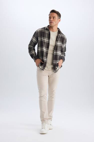 Regular Fit Polo Yaka Kareli Pamuklu Uzun Kollu Gömlek