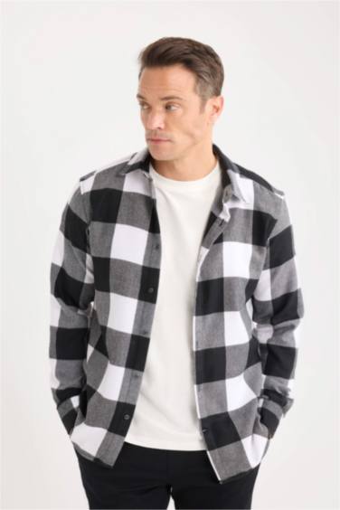 Regular Fit Polo Collar Cotton Long Sleeve Shirt