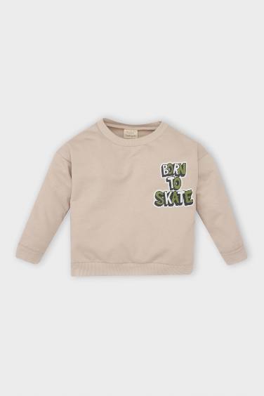 Erkek Bebek Bisiklet Yaka Sırt Baskılı İçi Yumuşak Tüylü Sweatshirt