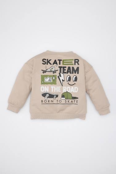 Baby Boy Crew Neck Back Printed Soft Furry Inside Sweatshirt