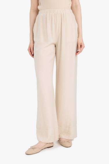 Wide Leg Esnek Belli Krinkıl Kumaş Geniş Paça Pantolon