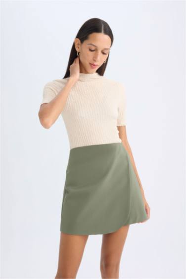 Slim Fit Half Turtleneck Crepe Short Sleeve T-Shirt