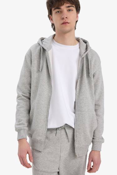 Comfort Fit Hooded Thick Fabric Cardigan