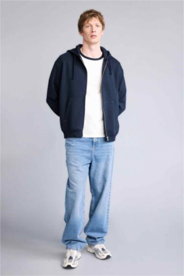 Relax Fıt Kapüşonlu İçi Yumuşak Tüylü Kalın Kumaş Fermuarlı Sweatshirt - Görsel 2