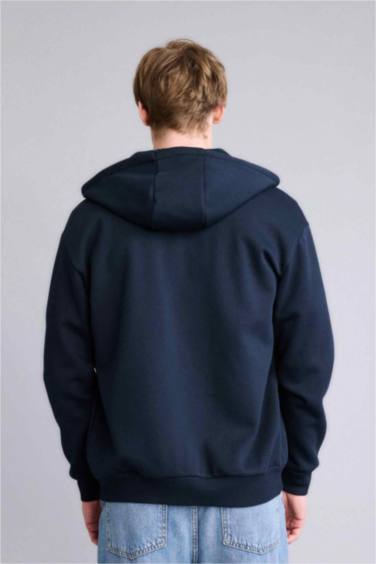 Relax Fıt Kapüşonlu İçi Yumuşak Tüylü Kalın Kumaş Fermuarlı Sweatshirt - Görsel 5