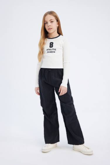 Girl Elastic Waist Straight Leg Parachute Trousers