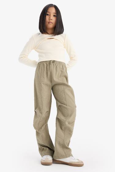 Girl Elastic Waist Straight Leg Parachute Trousers