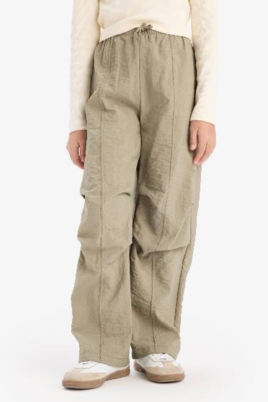 Girl Elastic Waist Straight Leg Parachute Trousers