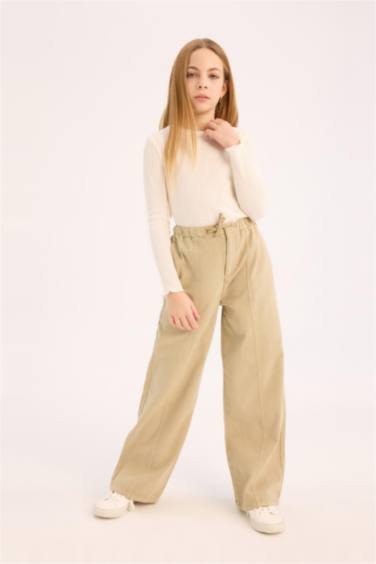 بنطرون بناتي قطن وايد ليج برحل واسع