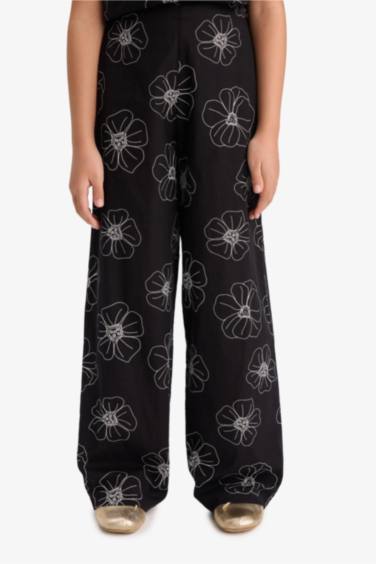 Girl Patterned Wide Leg Cotton Trousers