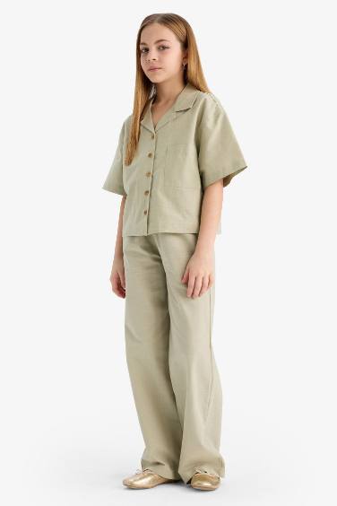 سروال قطن بنات واسع بخصر مطاطي