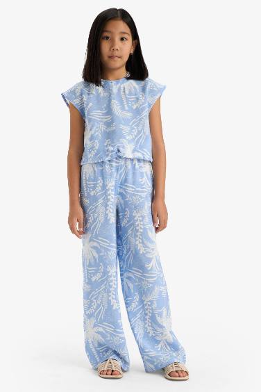 Pantalon palazzo large à motif fleuri pour fille