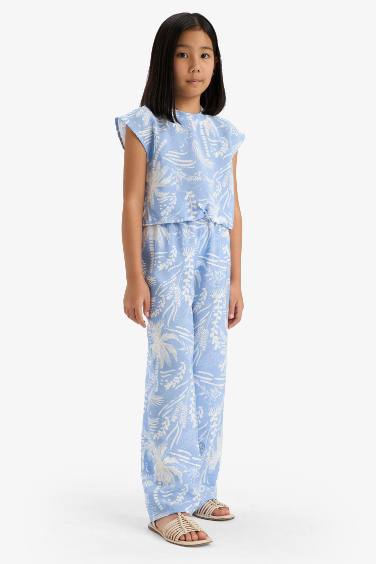 Pantalon palazzo large à motif fleuri pour fille