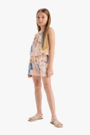 Girl Elastic Waist Patterned Cotton Shorts