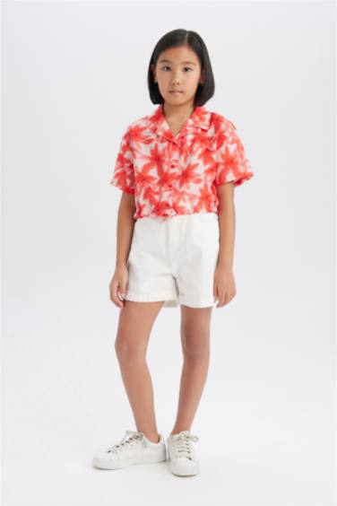 Girl Patterned Short Sleeve Crop Shirt