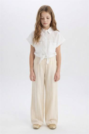 قميص بنات نص كم قصير مع ربطة