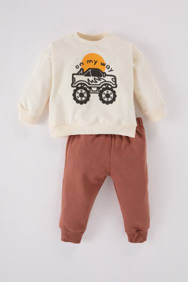 Ensemble Sweatshirt à col rond imprimé voiture et Jogging pour bébé garçon