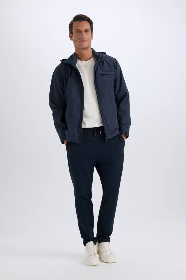 Regular Fit Stand Collar Cotton Lined Zippered Waterproof Jacket