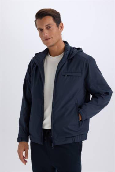 Regular Fit Stand Collar Cotton Lined Zippered Waterproof Jacket