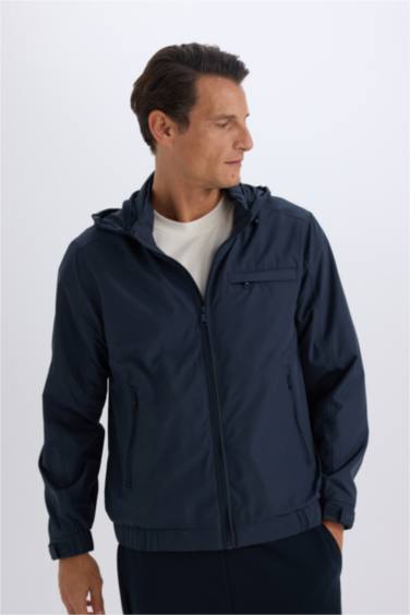 Regular Fit Stand Collar Cotton Lined Zippered Waterproof Jacket