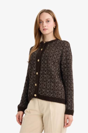 Regular Fit Bisiklet Yaka Düğmeli Triko Hırka