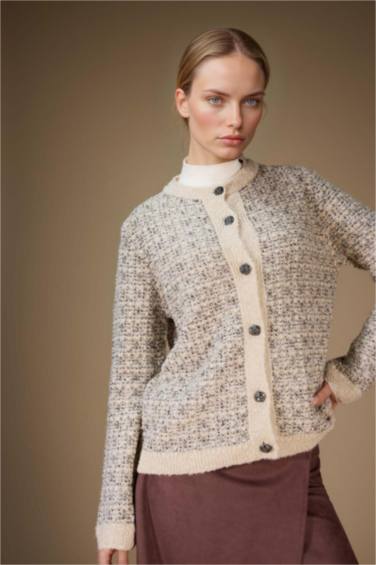 Regular Fit Crew Neck Knit Cardigan