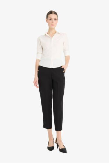 Carrot Fit High Waist Straight Leg Trousers