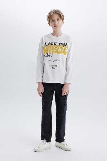 T-shirt à manches longues imprimé à col rond pour garçon