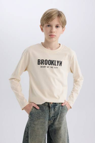 Erkek Çocuk Bisiklet Yaka Sırt Baskılı Uzun Kollu Tişört