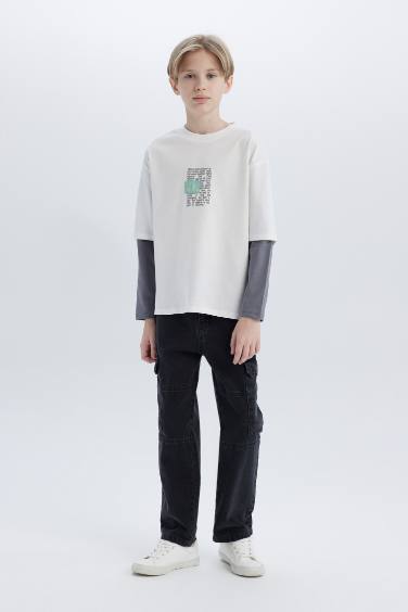 تيشيرت كم طويل اوفر سايز برقبة مستديرة