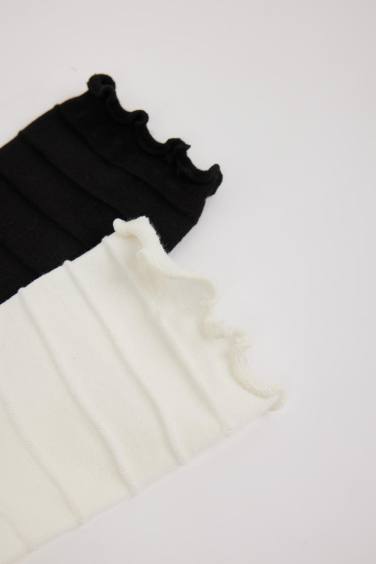 Woman Seamless Ruffled 2 Piece Cotton Long Socks