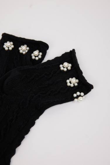 Chaussettes en coton avec perles pour femme