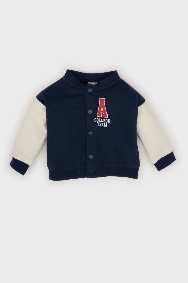 Baby Boy College Collar Printed Buttoned Bomber Cardigan