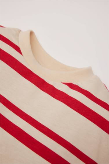 تيشيرت أولاد بكم طويل مخطط برقبة مستديرة