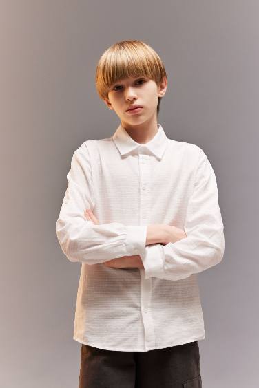 Boy Regular Fit Polo Collar Textured Shirt