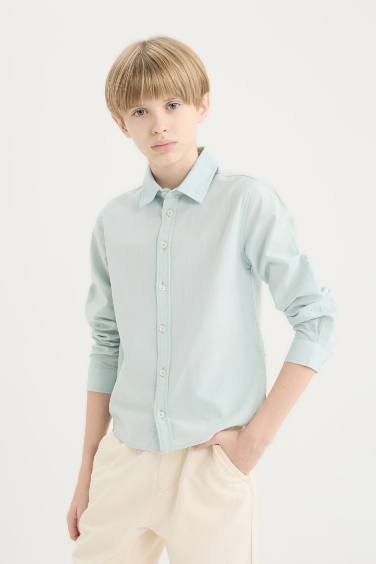 Boy Regular Fit Polo Neck Linen Blend Shirt