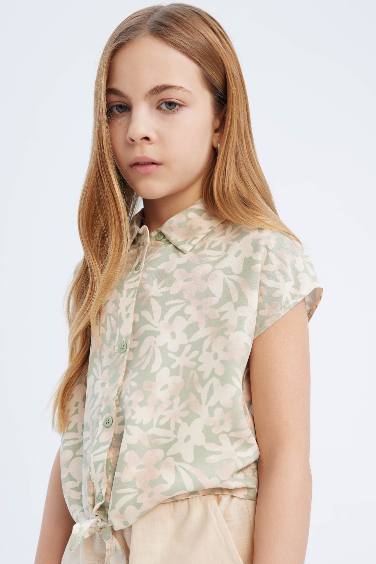 Chemise courte et ample en coton à motifs pour fille