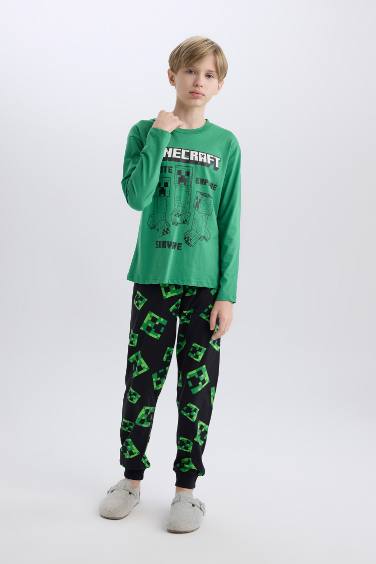 Erkek Çocuk Minecraft Pijama Takımı Uzun Kollu Üst Beli Lastikli Uzun Alt