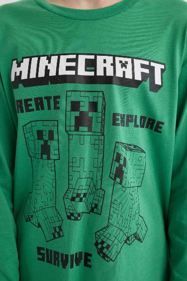 Erkek Çocuk Minecraft Pijama Takımı Uzun Kollu Üst Beli Lastikli Uzun Alt