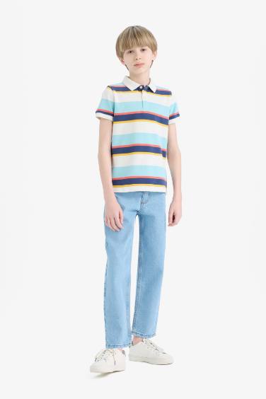 Boy Striped Pique Short Sleeve Polo Shirt