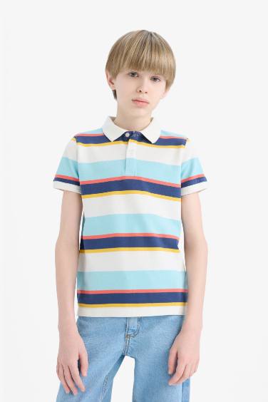Boy Striped Pique Short Sleeve Polo Shirt