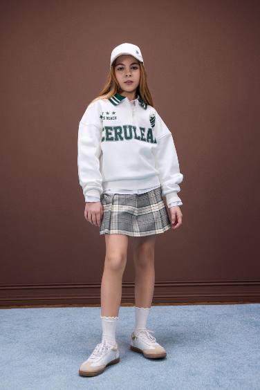 Kız Çocuk Kareli Pileli Etek