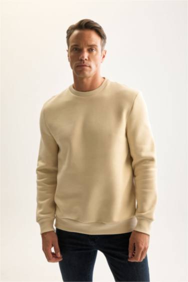 3 İplik Pamuklu Şardonlu İçi Polarlı Regular Fit Bisiklet Yaka Kalın Sweatshirt